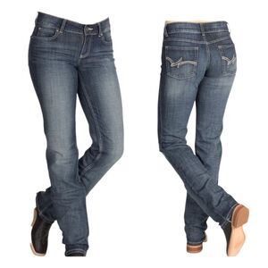 Wrangler Women Essential Straight Leg Mid Rise Slim Fit Jean Stretch Size 11x34